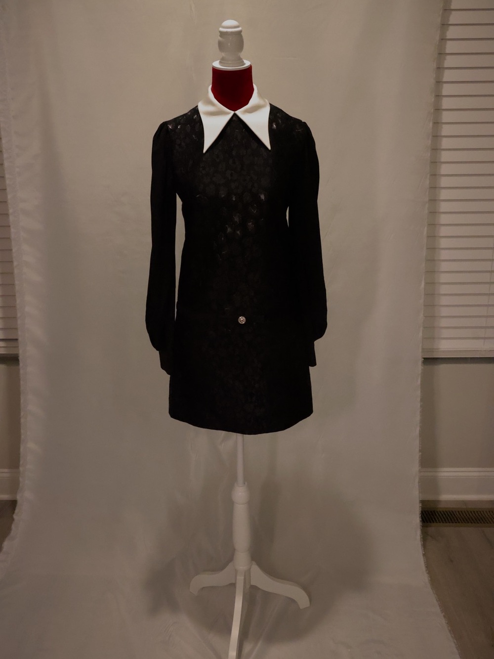 Versace Black Mini Dress with White Pointed Collar